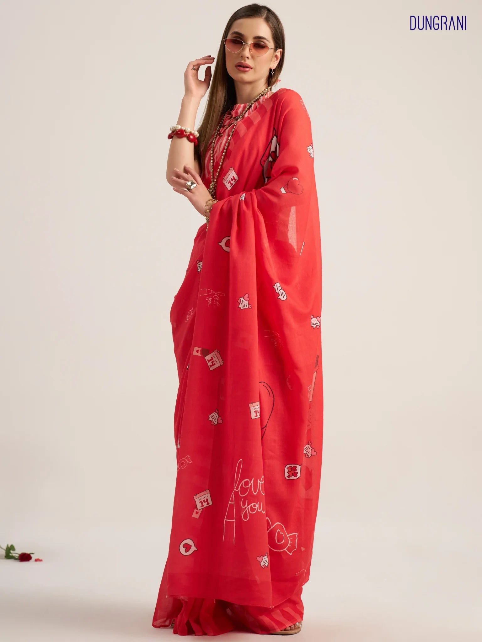 RED VISCOSE MUL LIVA DIGITAL PRINTED SAREE