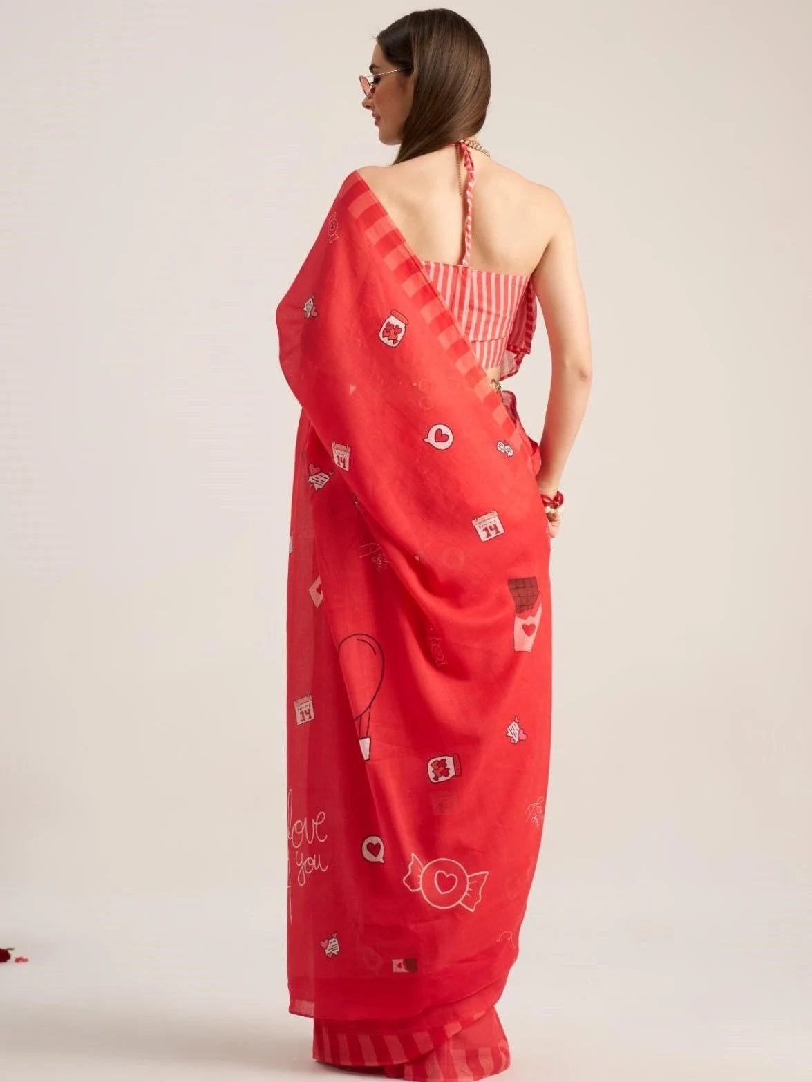 RED VISCOSE MUL LIVA DIGITAL PRINTED SAREE