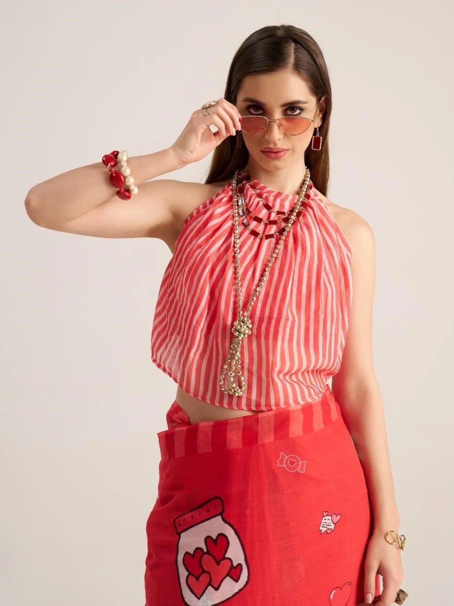 RED VISCOSE MUL LIVA DIGITAL PRINTED SAREE