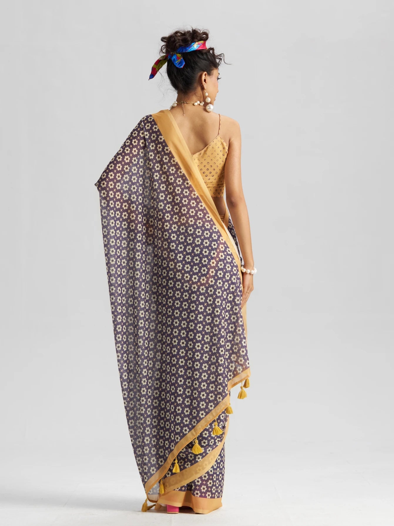 RETRO STYLE DIGITAL PRINTED MIDNIGHT BLUE GEORGETTE SAREE