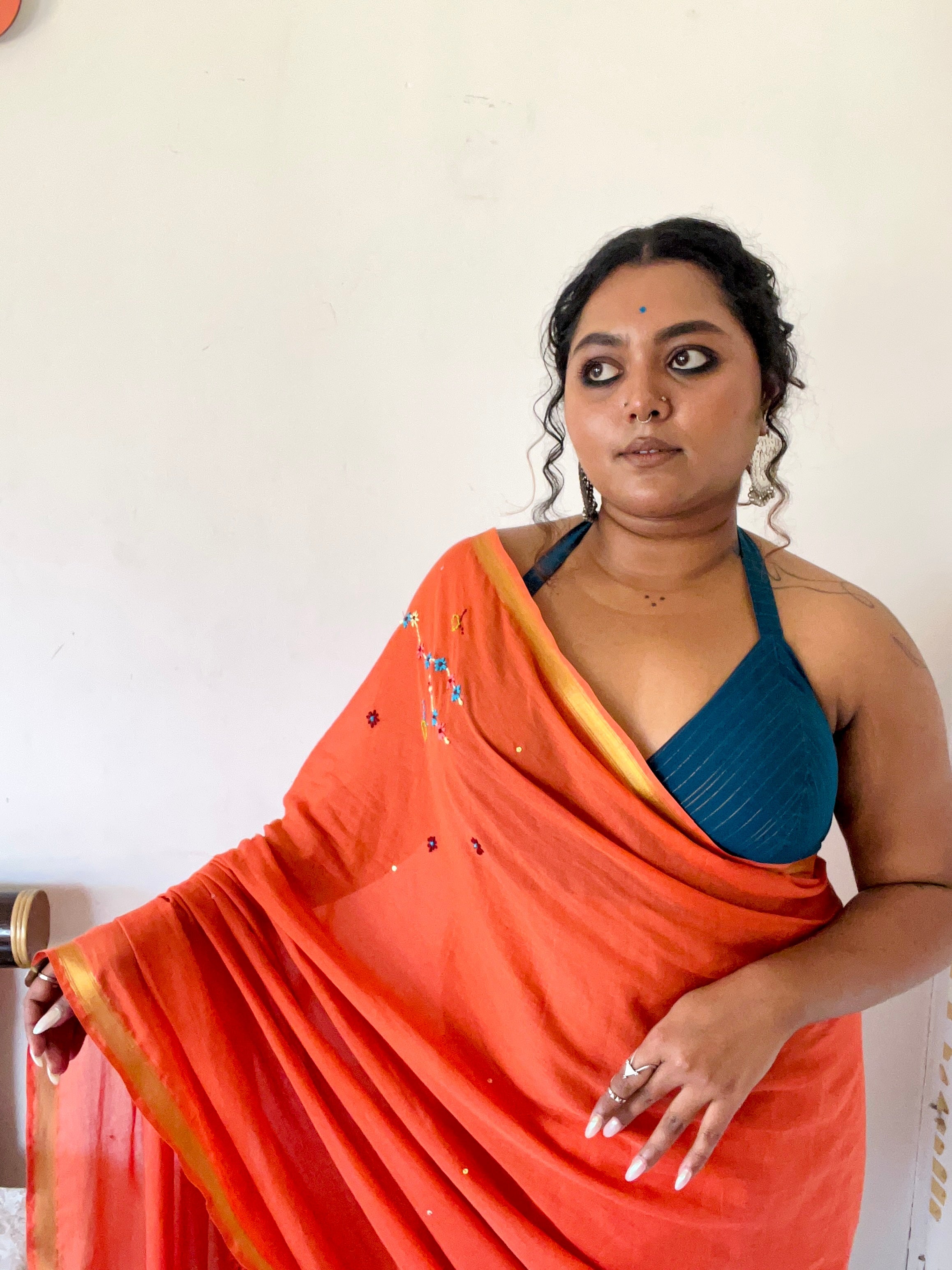 RITWIKA SARKAR IN VISCOSE MUL TAURUS VEDIC ZODIAC HAND EMBROIDERED SAREE