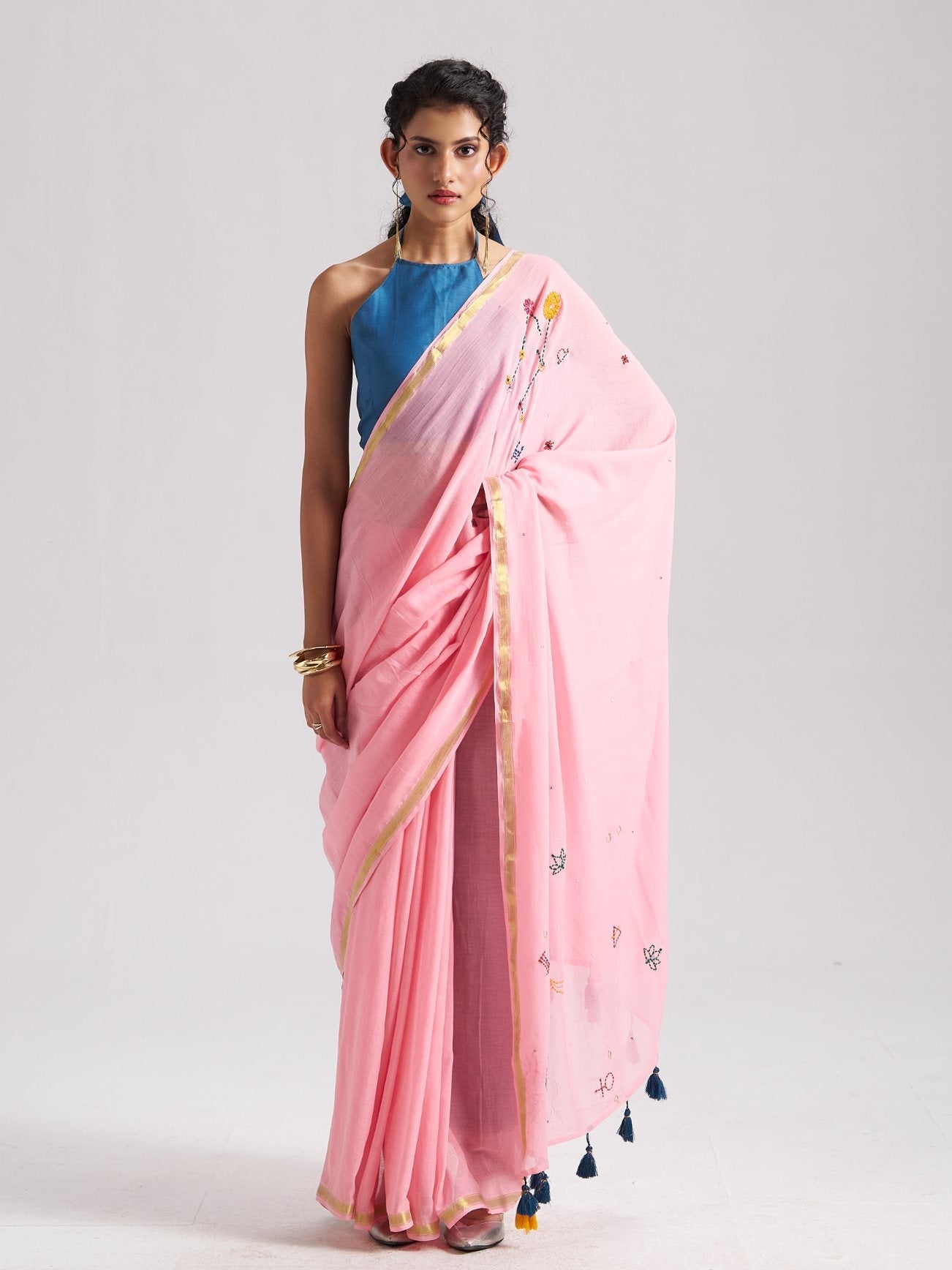 ROSE PINK VISCOSE MUL LIBRA CELESTIAL THREAD WORK SAREES