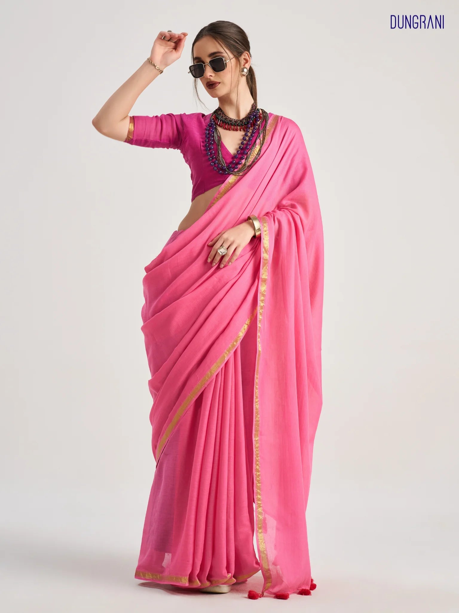 ROSE PINK VISCOSE MUL LIVA SOLID SAREE