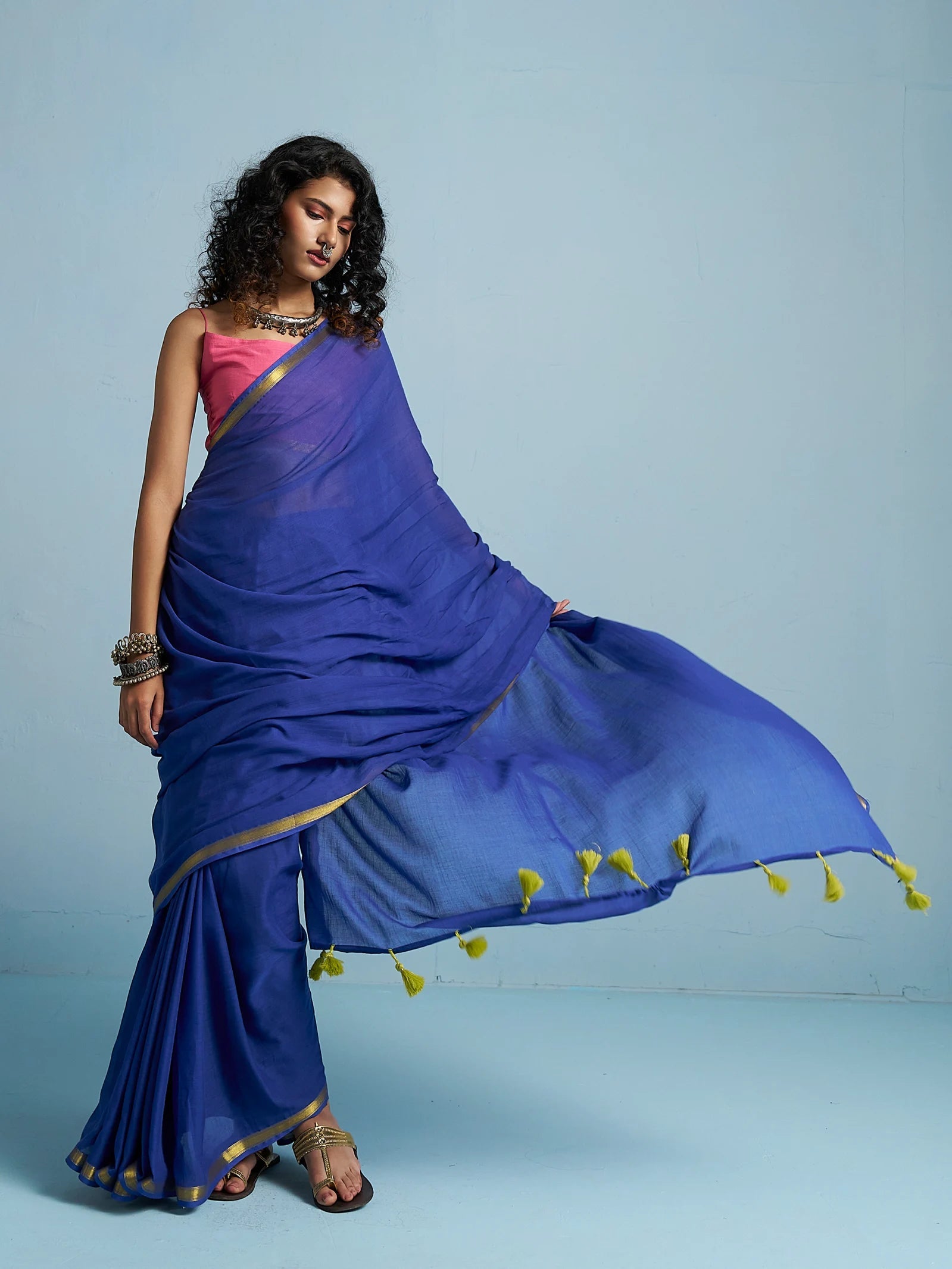 ROYAL BLUE VISCOSE MUL LIVA SOLID SAREE
