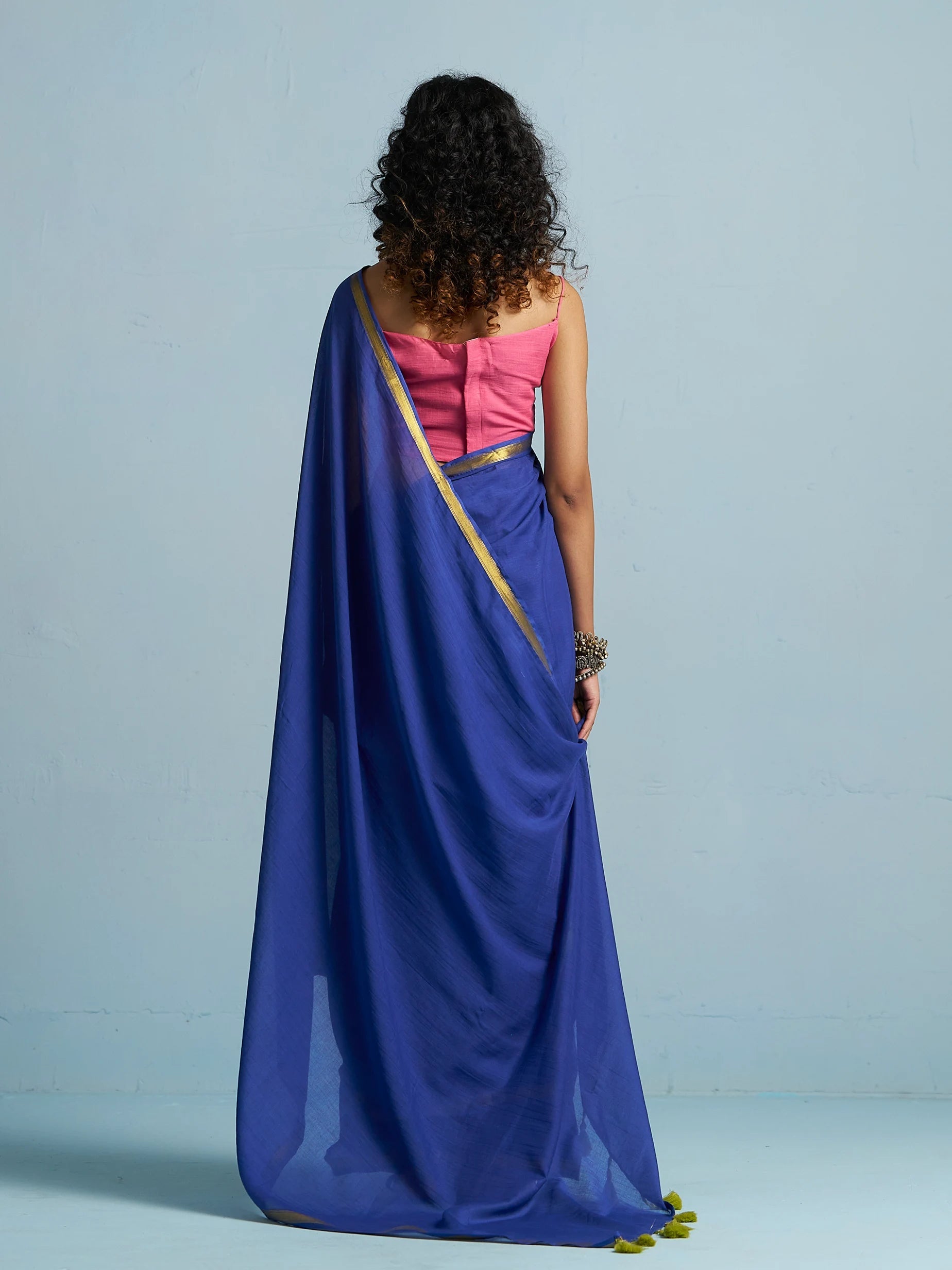 ROYAL BLUE MULMUL COTTON LIVA SOLID SAREE