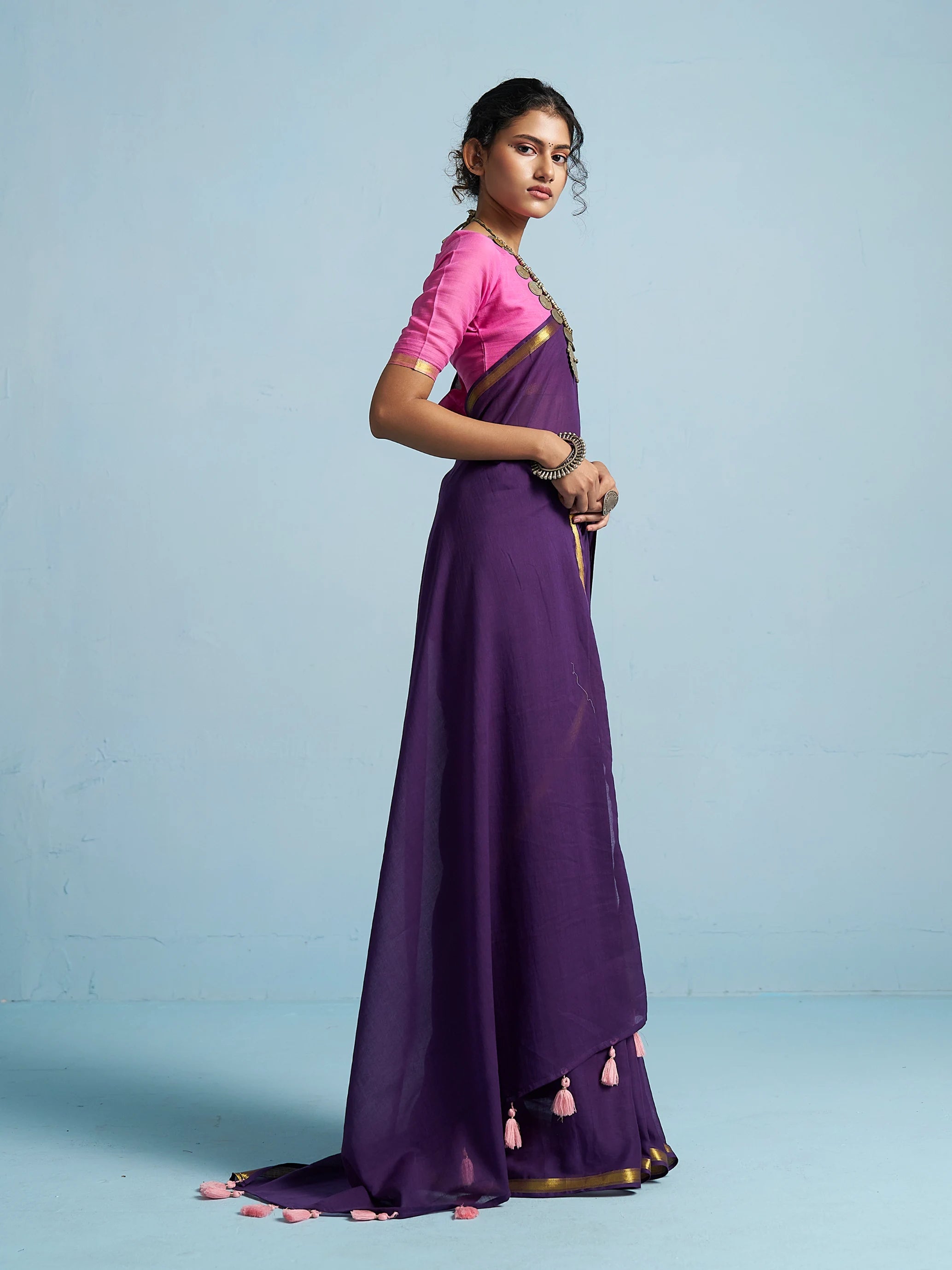 ROYAL PURPLE VISCOSE MUL LIVA SOLID SAREE
