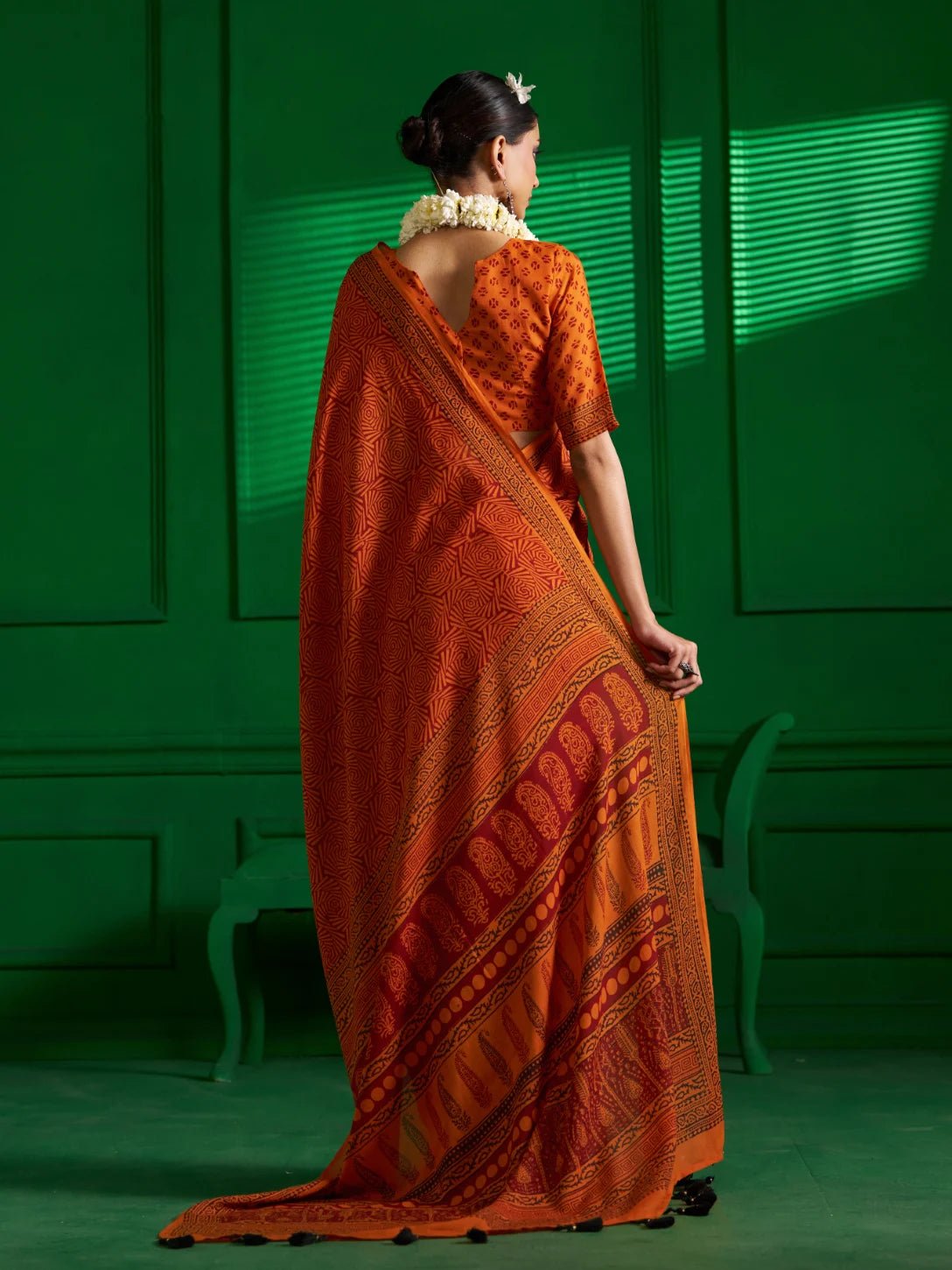 RUST IRON SHADE VISCOSE MUL BAGH PRINT SAREE