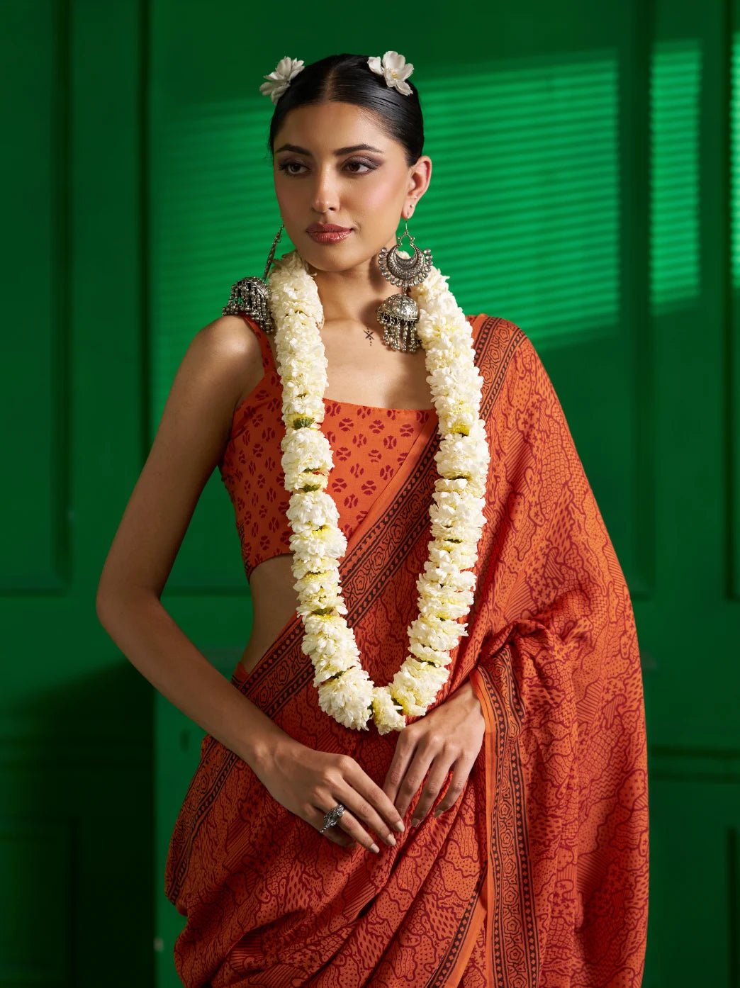 SAFFRON SOAR VISCOSE MUL BAGH PRINT SAREE