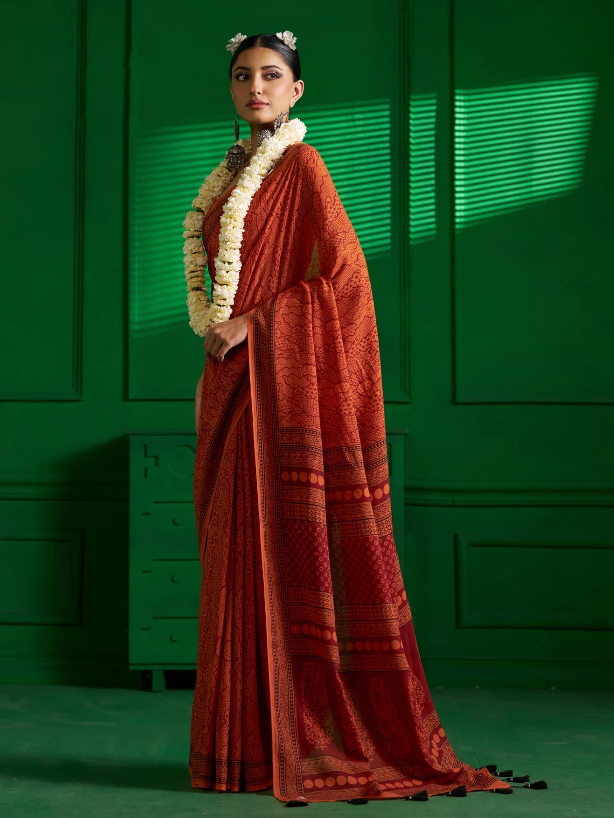 SAFFRON SOAR VISCOSE MUL BAGH PRINT SAREE