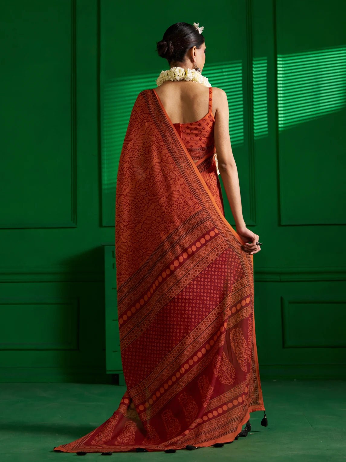 SAFFRON SOAR VISCOSE MUL BAGH PRINT SAREE