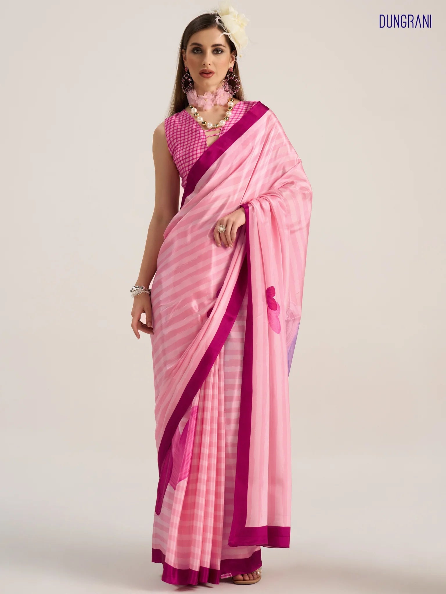 SALMON PINK NATURAL CRAPE DIGITAL PRINTED SAREE