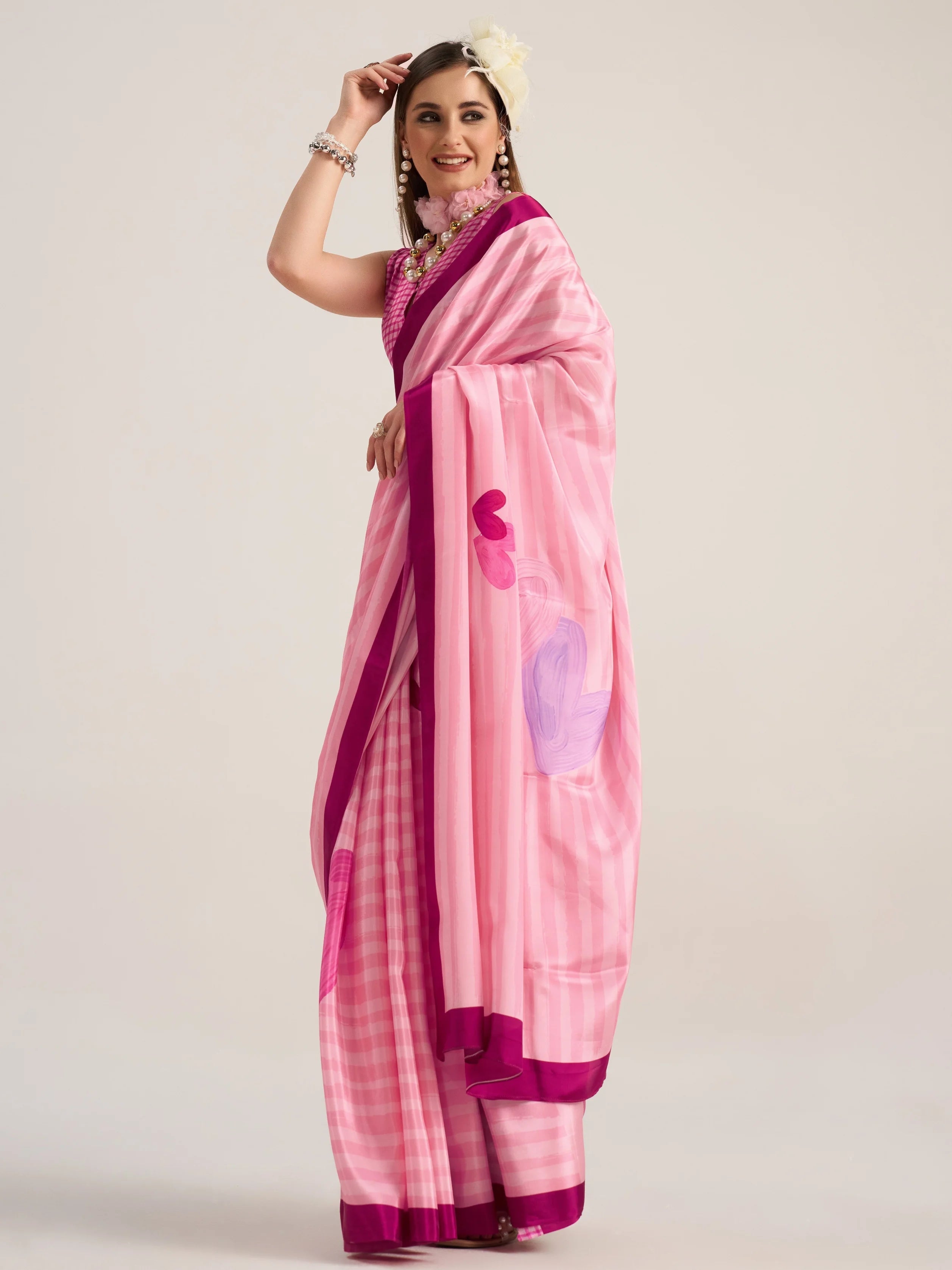 SALMON PINK NATURAL CRAPE DIGITAL PRINTED SAREE