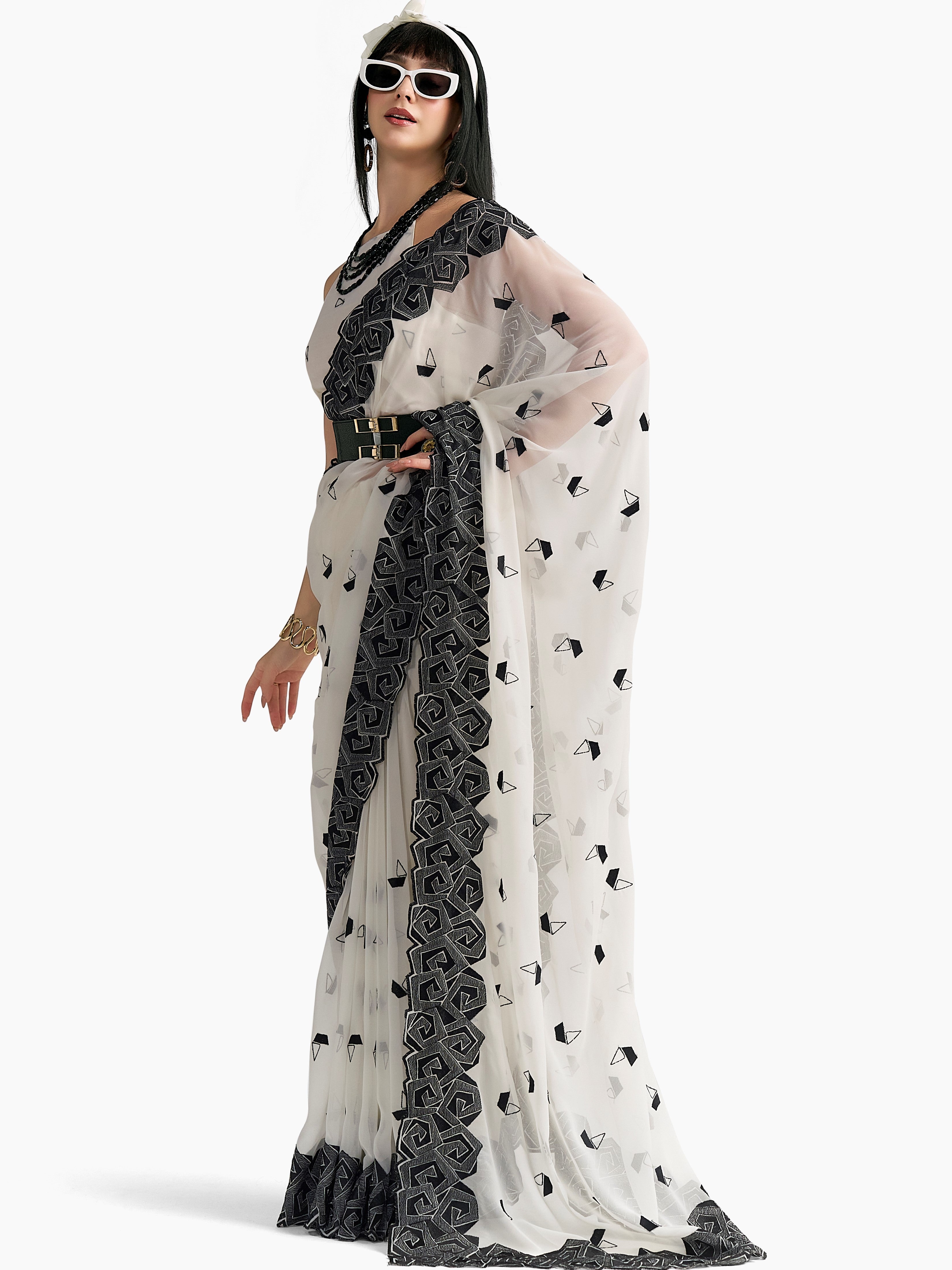 GEORGETTE BOAT EMBROIDERY SAREE WITH BLOUSE