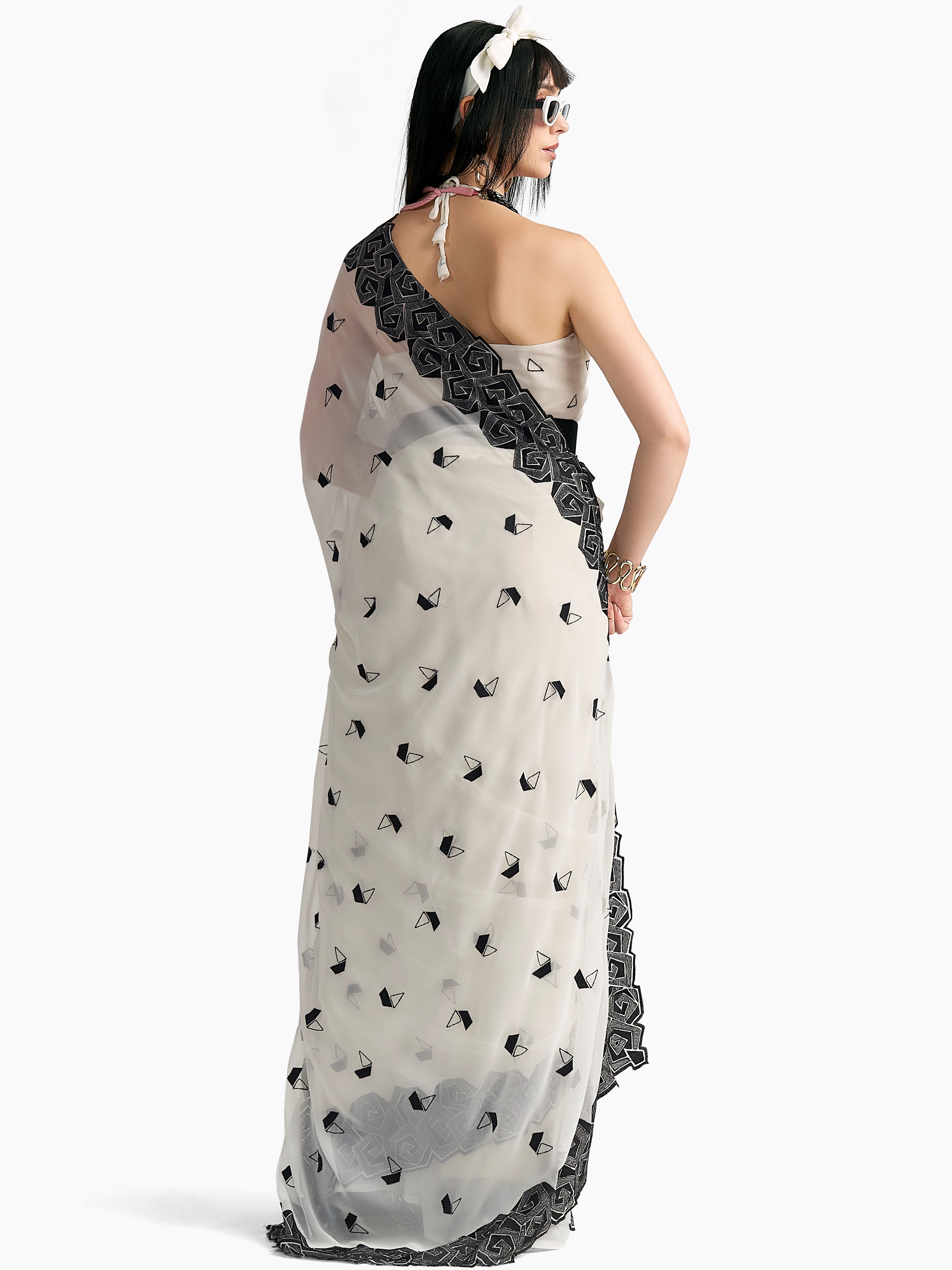 GEORGETTE BOAT EMBROIDERY SAREE WITH BLOUSE
