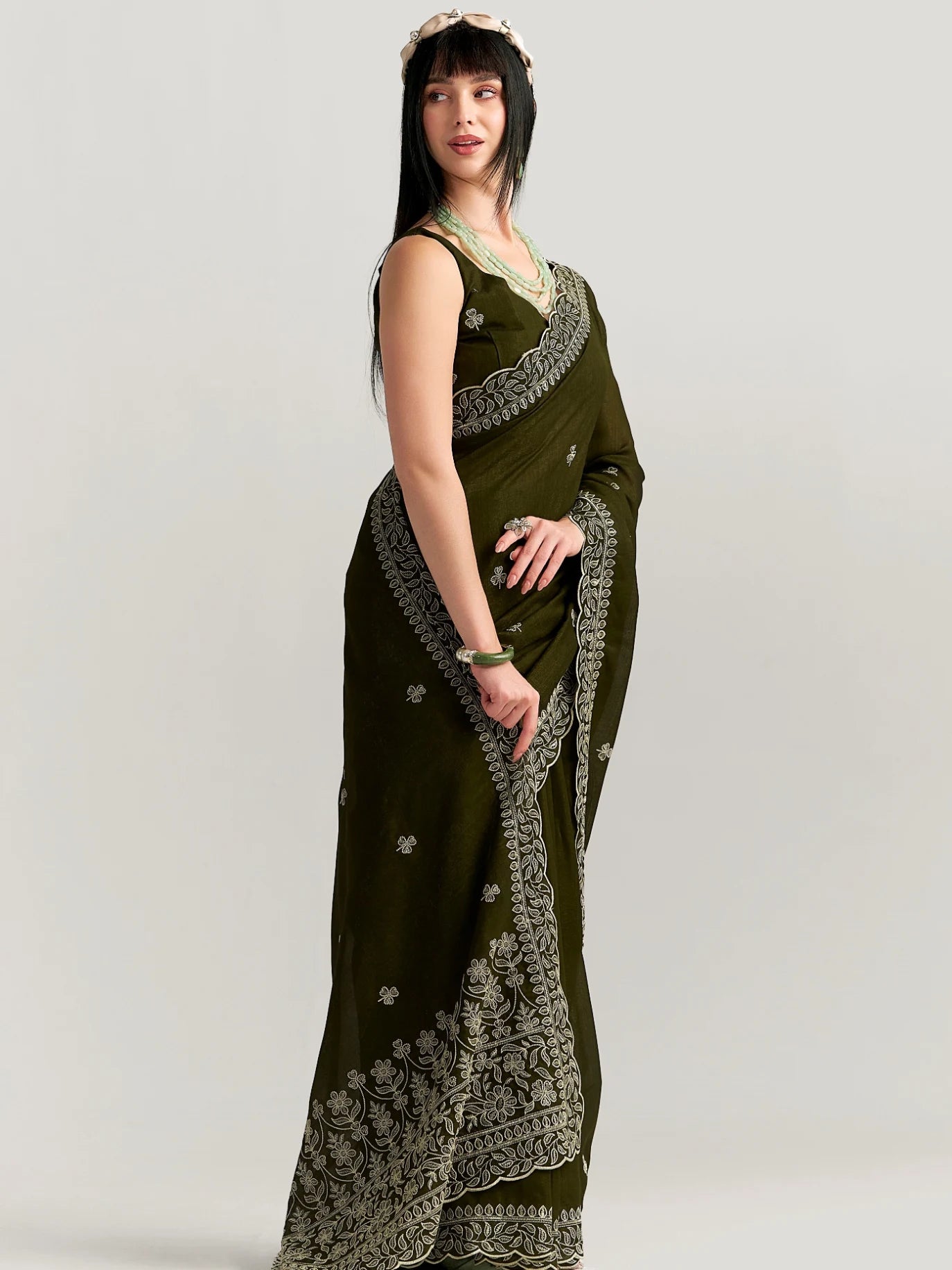 TITANIUM FLOWER EMBROIDERY SAREE WITH BLOUSE