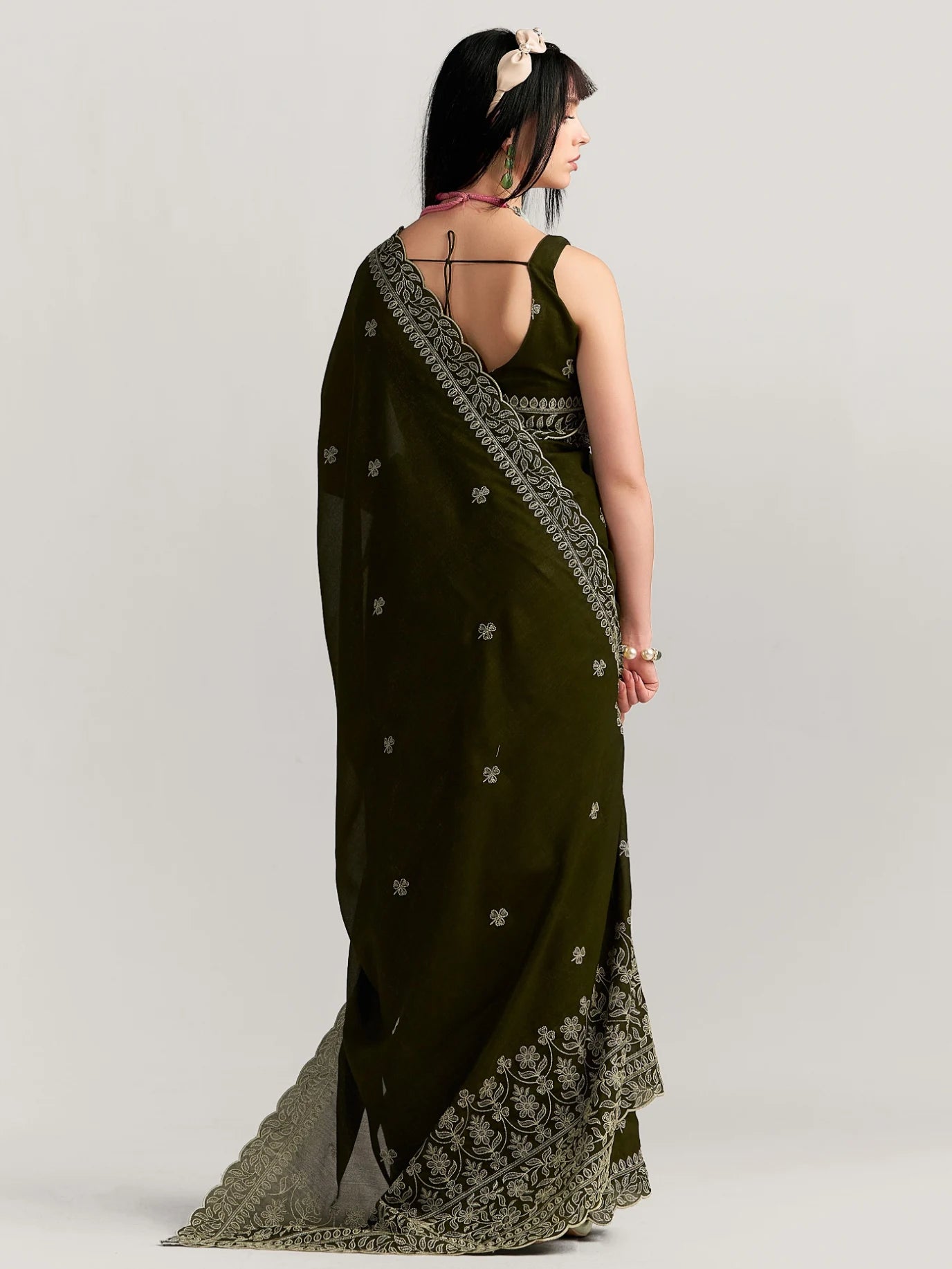 TITANIUM FLOWER EMBROIDERY SAREE WITH BLOUSE