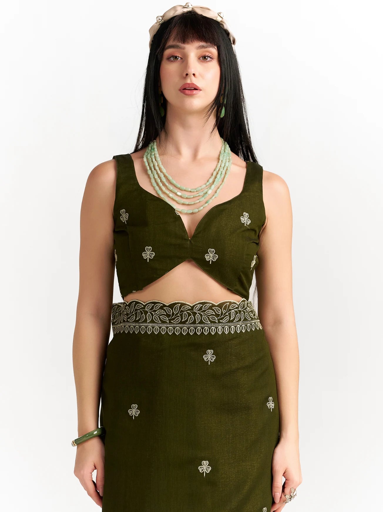 TITANIUM FLOWER EMBROIDERY SAREE WITH BLOUSE