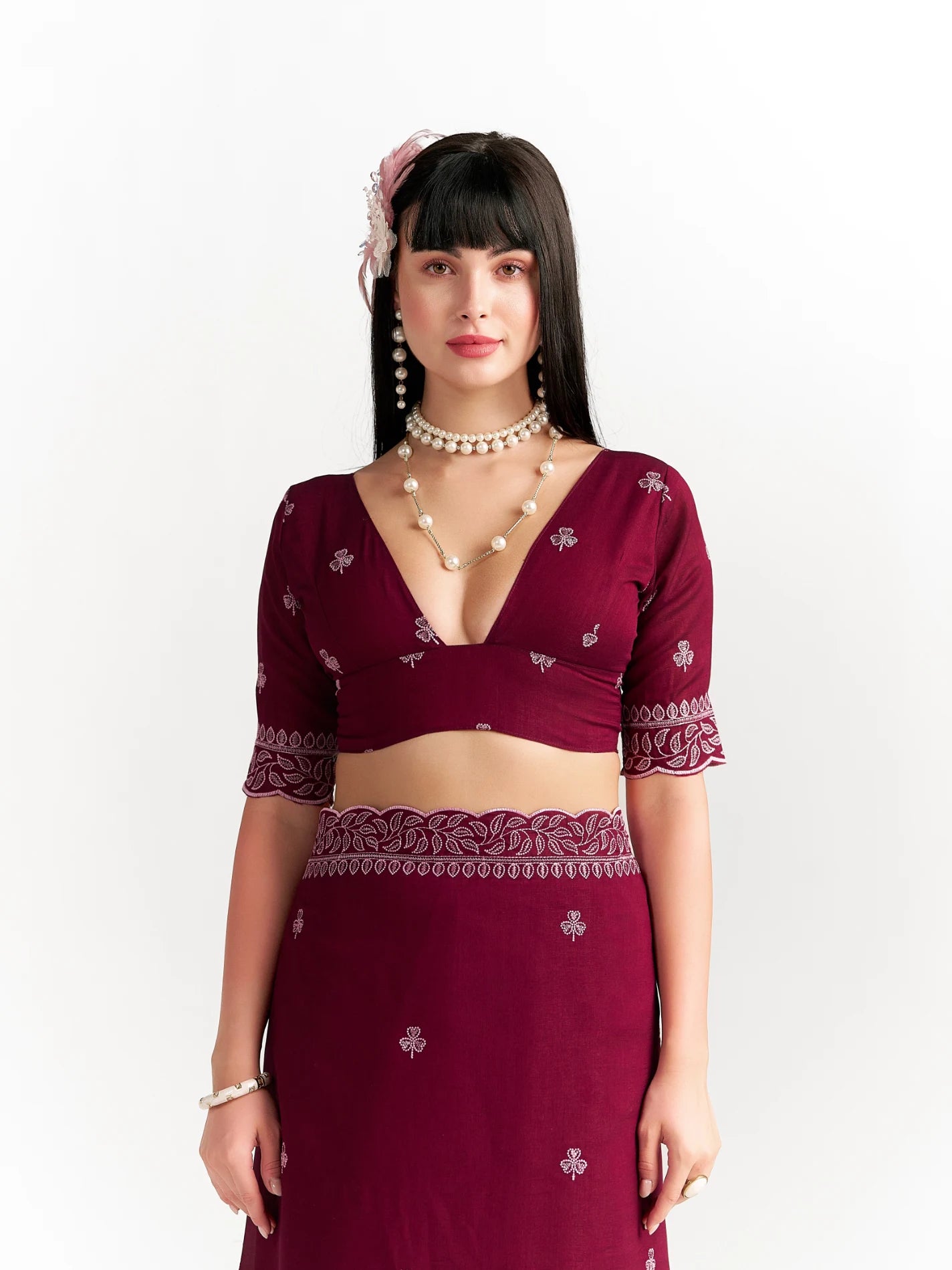 TITANIUM FLOWER EMBROIDERY SAREE WITH BLOUSE