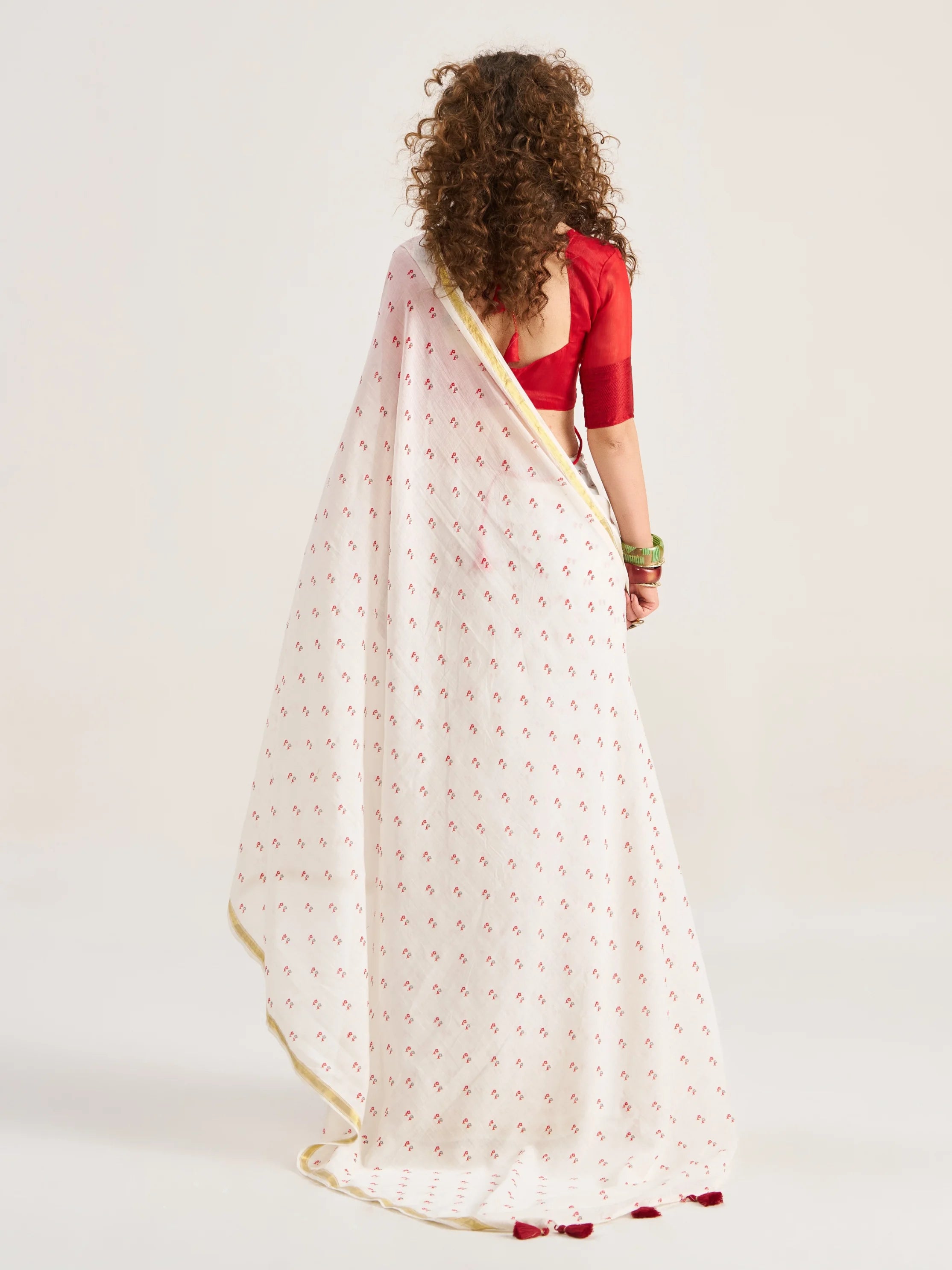 VISCOSE MUL FOIL PRINTED RED SAREE WITH BLOUSE