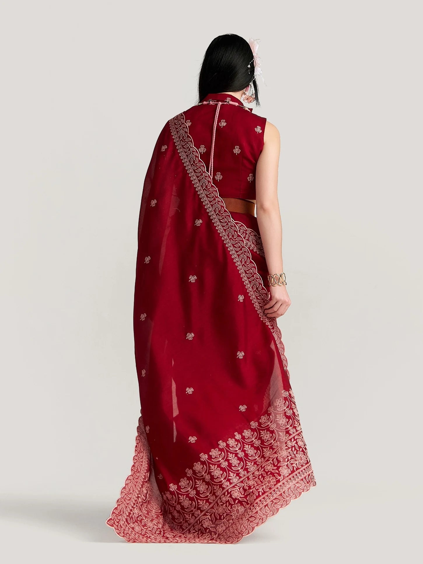 TITANIUM FLOWER EMBROIDERY SAREE WITH BLOUSE