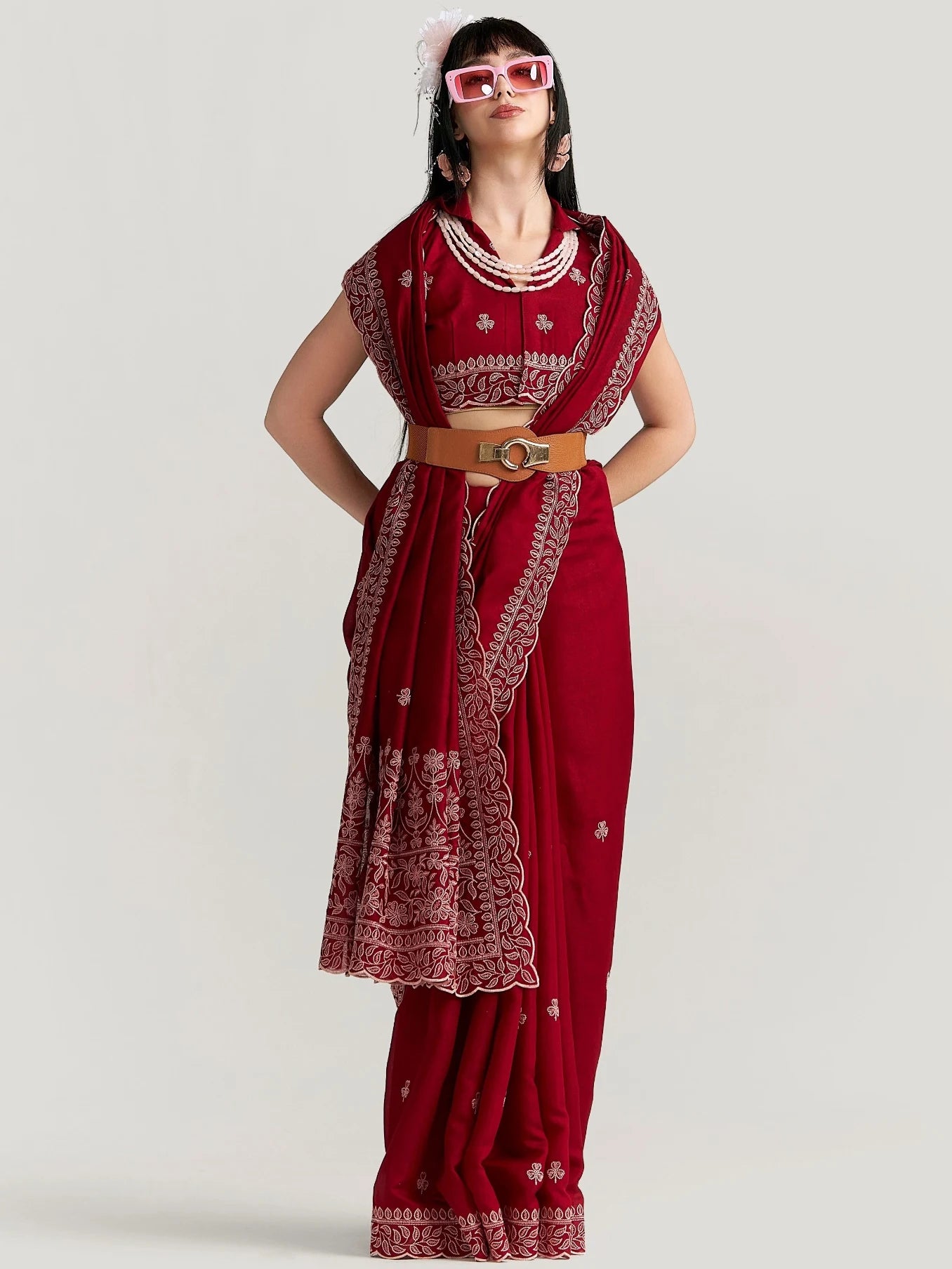 TITANIUM FLOWER EMBROIDERY SAREE WITH BLOUSE