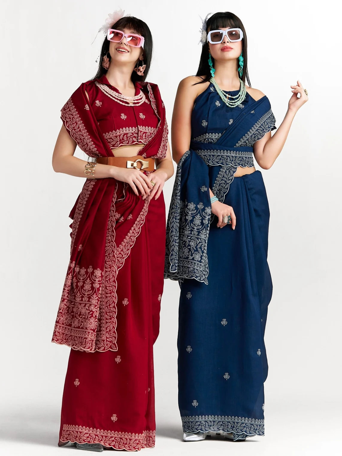 TITANIUM FLOWER EMBROIDERY SAREE WITH BLOUSE