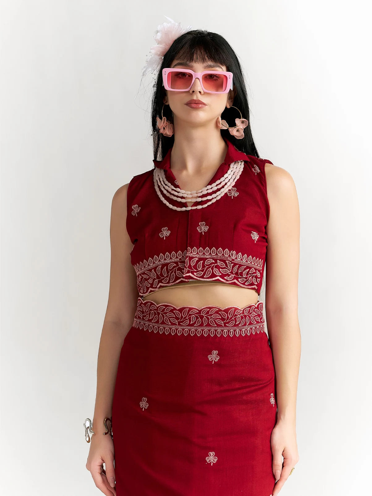 TITANIUM FLOWER EMBROIDERY SAREE WITH BLOUSE