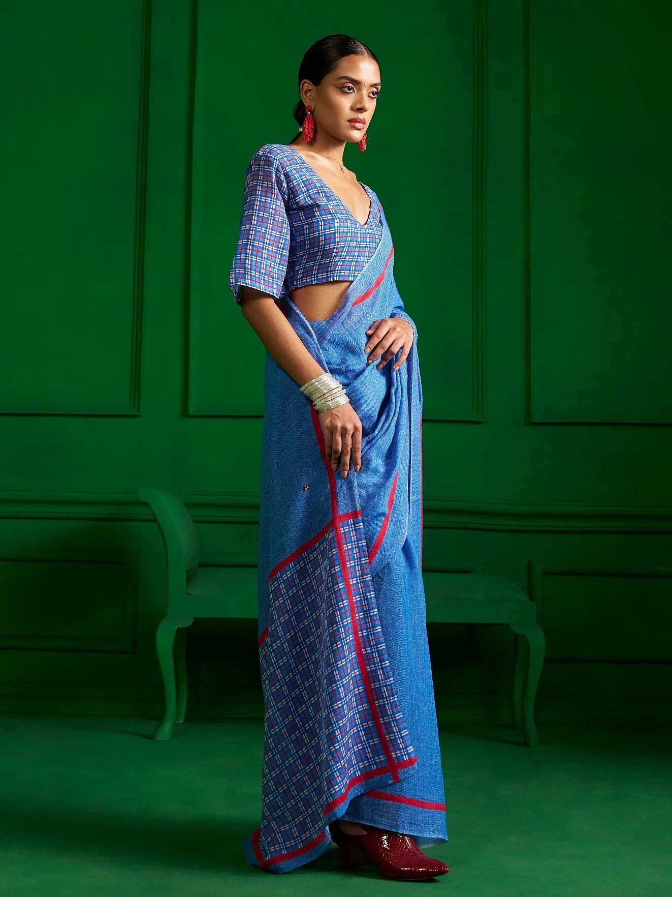 RED RIBBON DENIM SAREE
