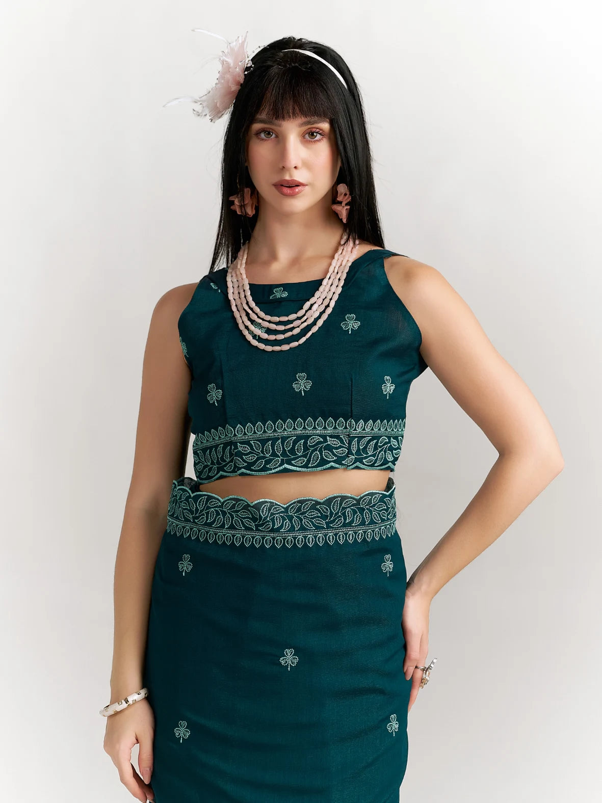 TITANIUM FLOWER EMBROIDERY SAREE WITH BLOUSE