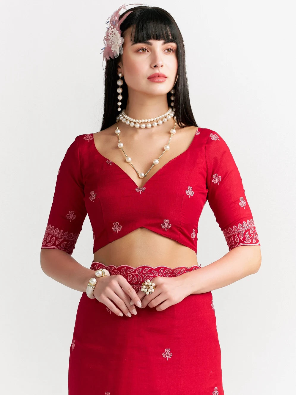 TITANIUM FLOWER EMBROIDERY SAREE WITH BLOUSE