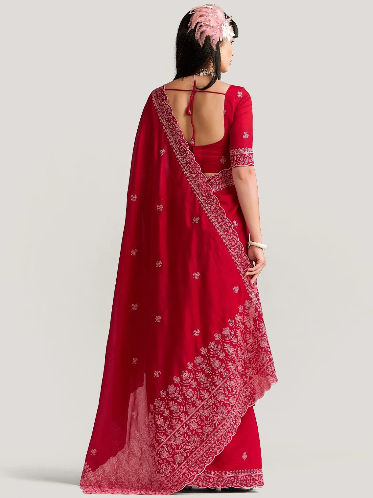 TITANIUM FLOWER EMBROIDERY SAREE WITH BLOUSE