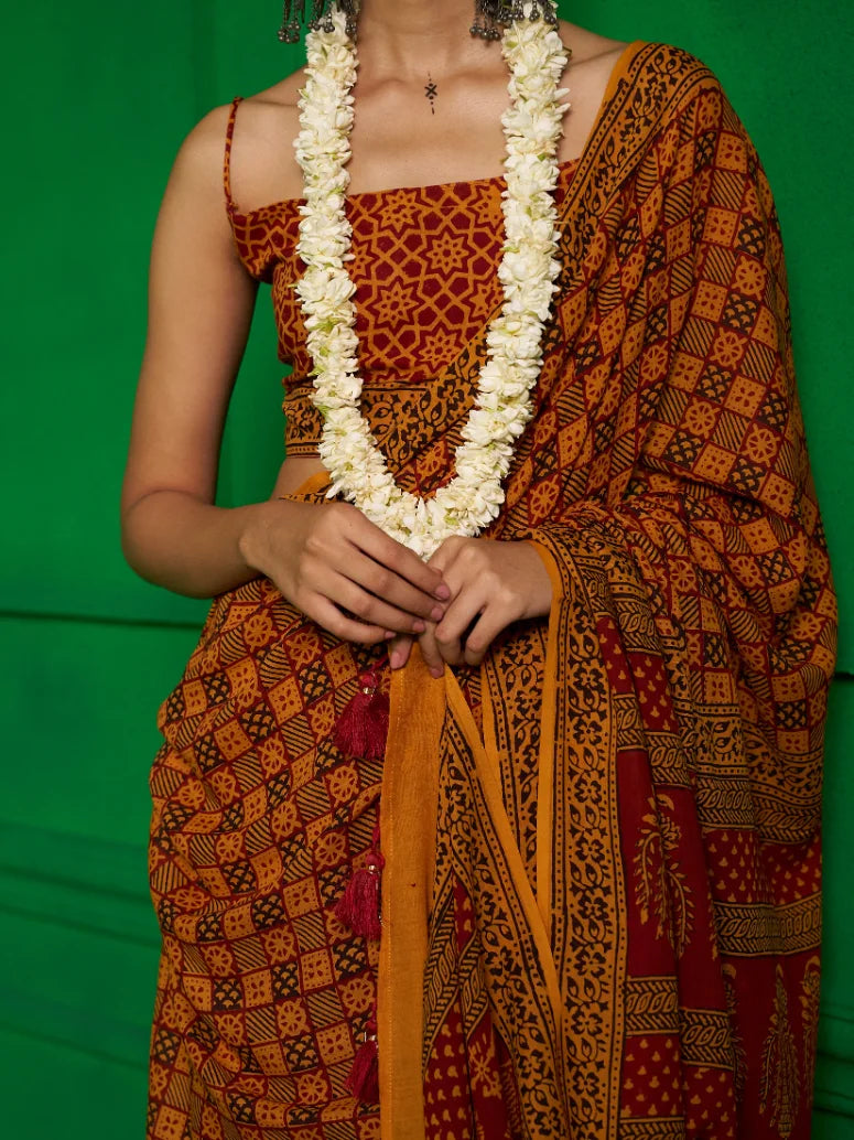 SUNKISSED MARIGOLD BAGH PRINT SAREE