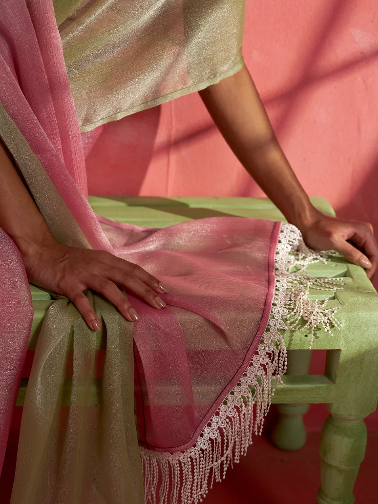 PINK & PISTA GLOW CHIFFON READY-TO-WEAR SAREE