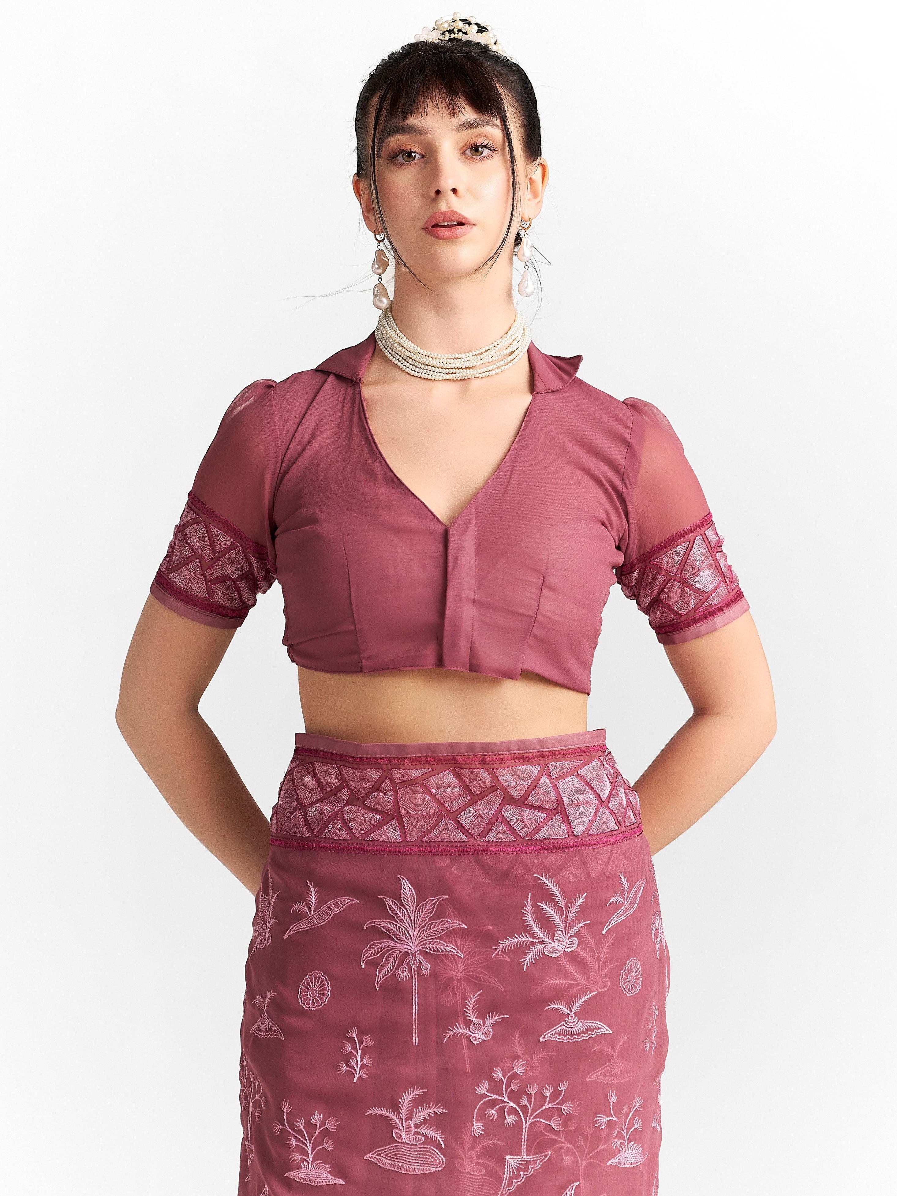 GEORGETTE TREE EMBROIDERY SAREE WITH BLOUSE