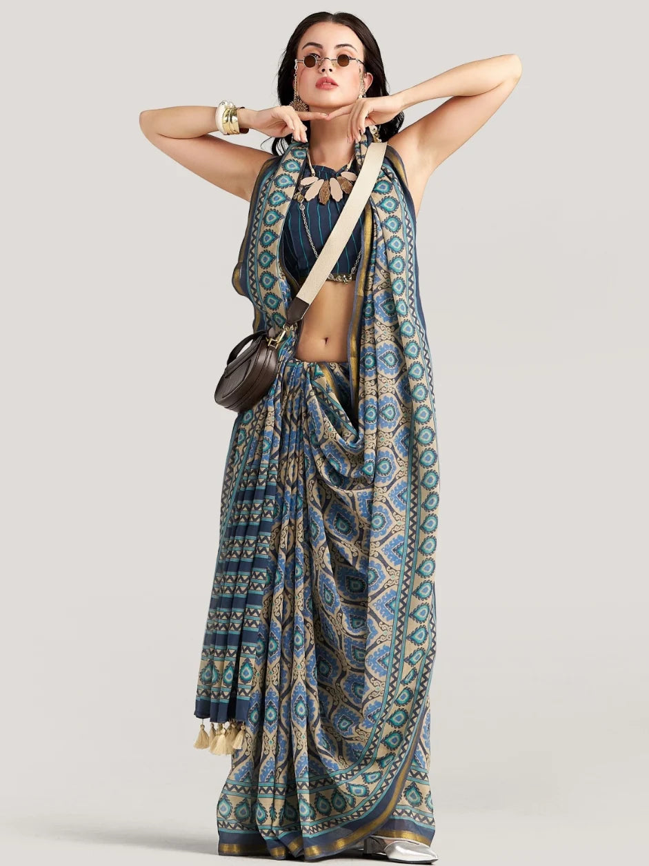 VISCOSE MUL LIVA DIGITAL PRINTED SAREE WITH BLOUSE