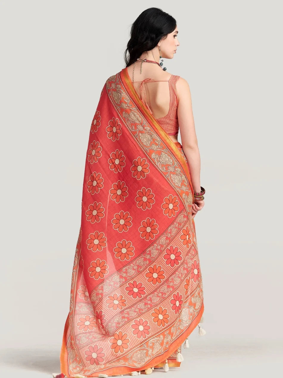 VISCOSE MUL LIVA DIGITAL PRINTED SAREE WITH BLOUSE