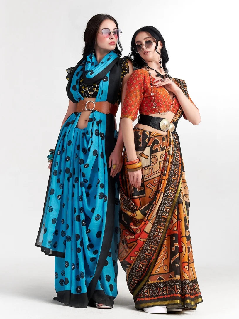 VISCOSE MUL LIVA DIGITAL PRINTED SAREE WITH BLOUSE