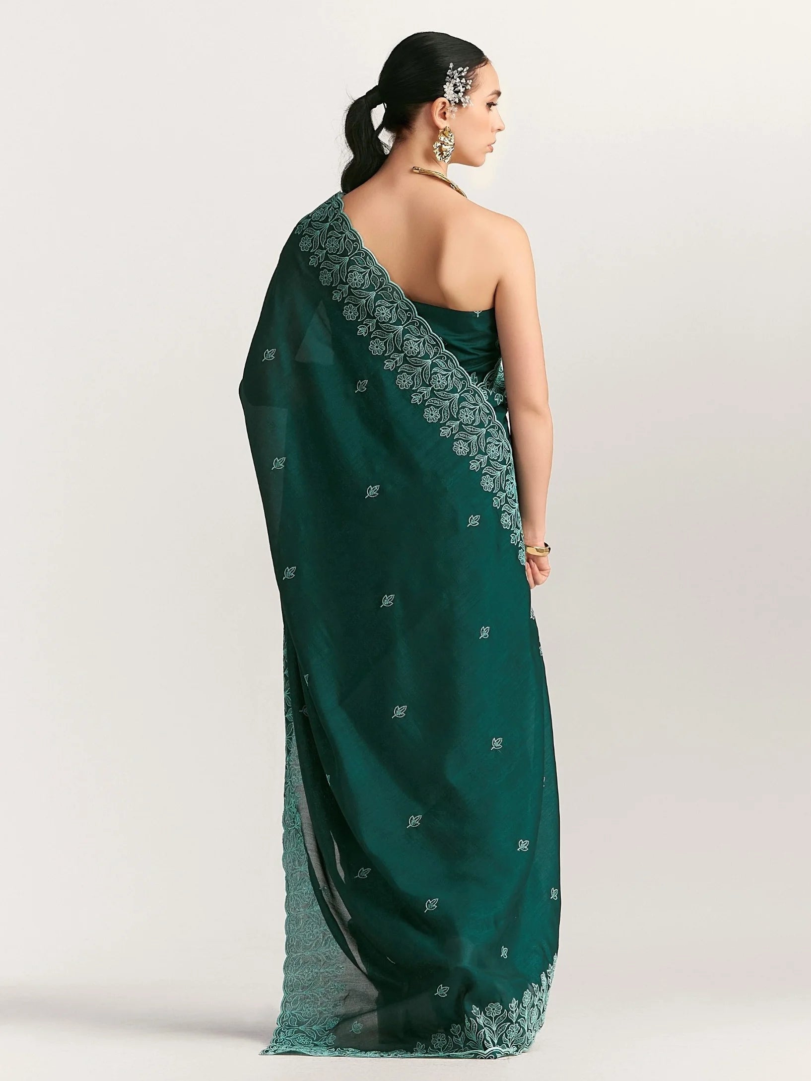 TITANIUM FLORAL EMBROIDERY SAREE WITH BLOUSE