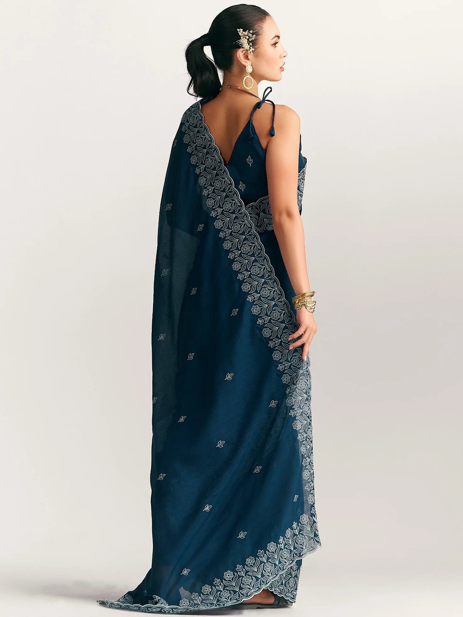 TITANIUM FLORAL EMBROIDERY SAREE WITH BLOUSE