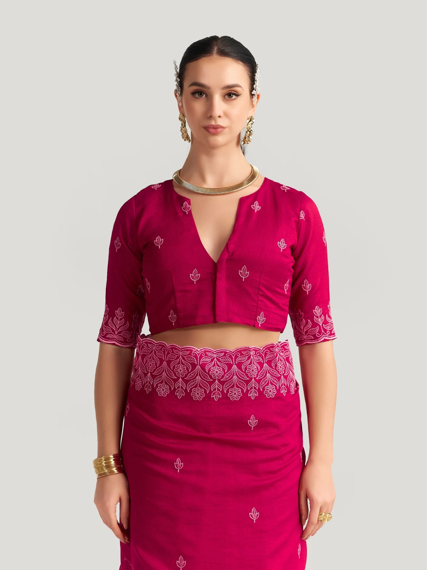 TITANIUM FLORAL EMBROIDERY SAREE WITH BLOUSE
