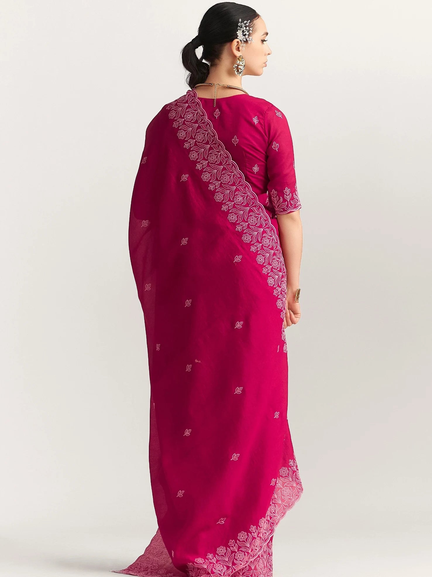 TITANIUM FLORAL EMBROIDERY SAREE WITH BLOUSE