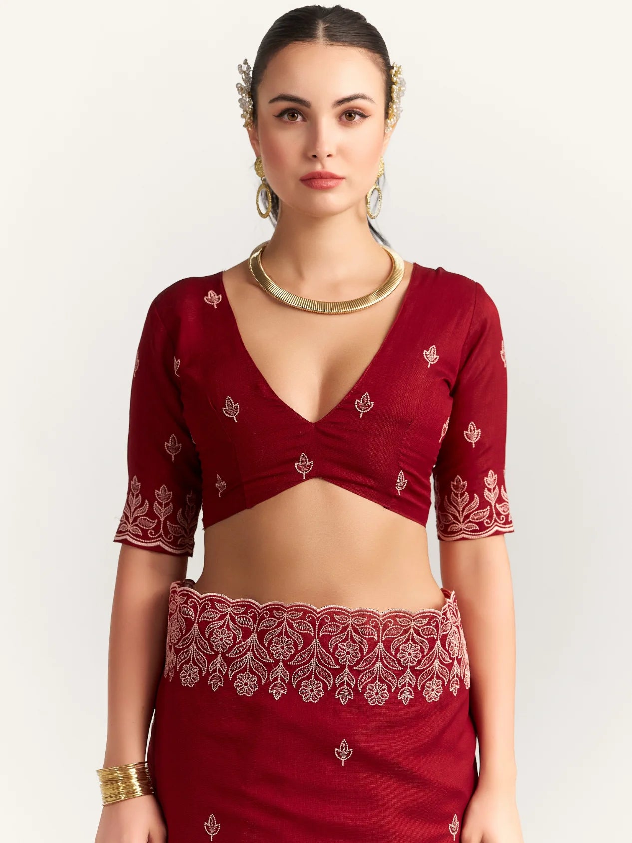 TITANIUM FLORAL EMBROIDERY SAREE WITH BLOUSE