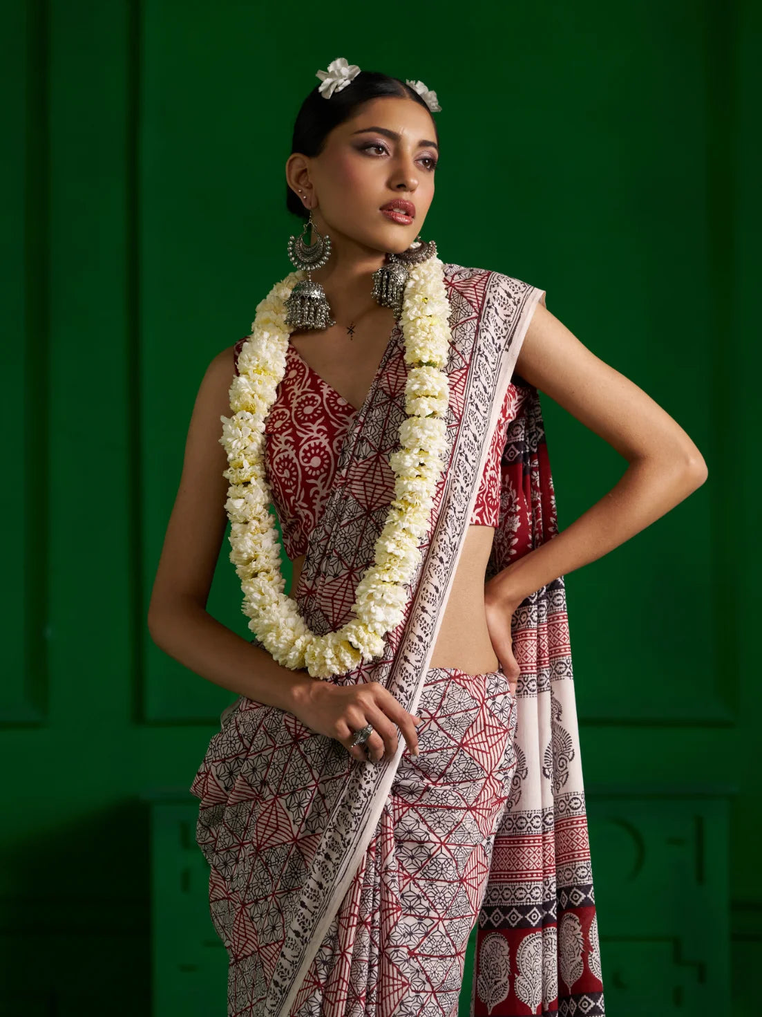 RED MONOCHROME BAGH PRINT SAREE