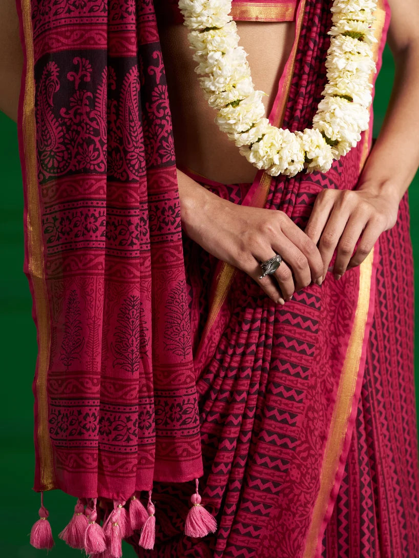 PINK DUSK BAGH PRINT SAREE