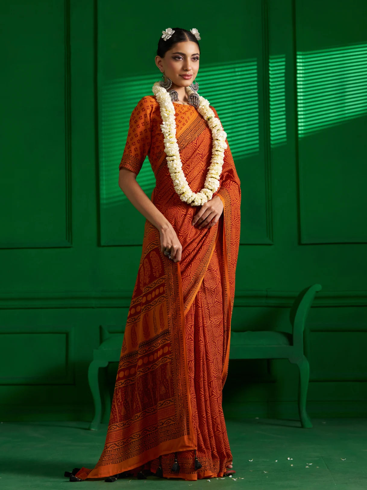 RUST IRON BAGH PRINT SAREE