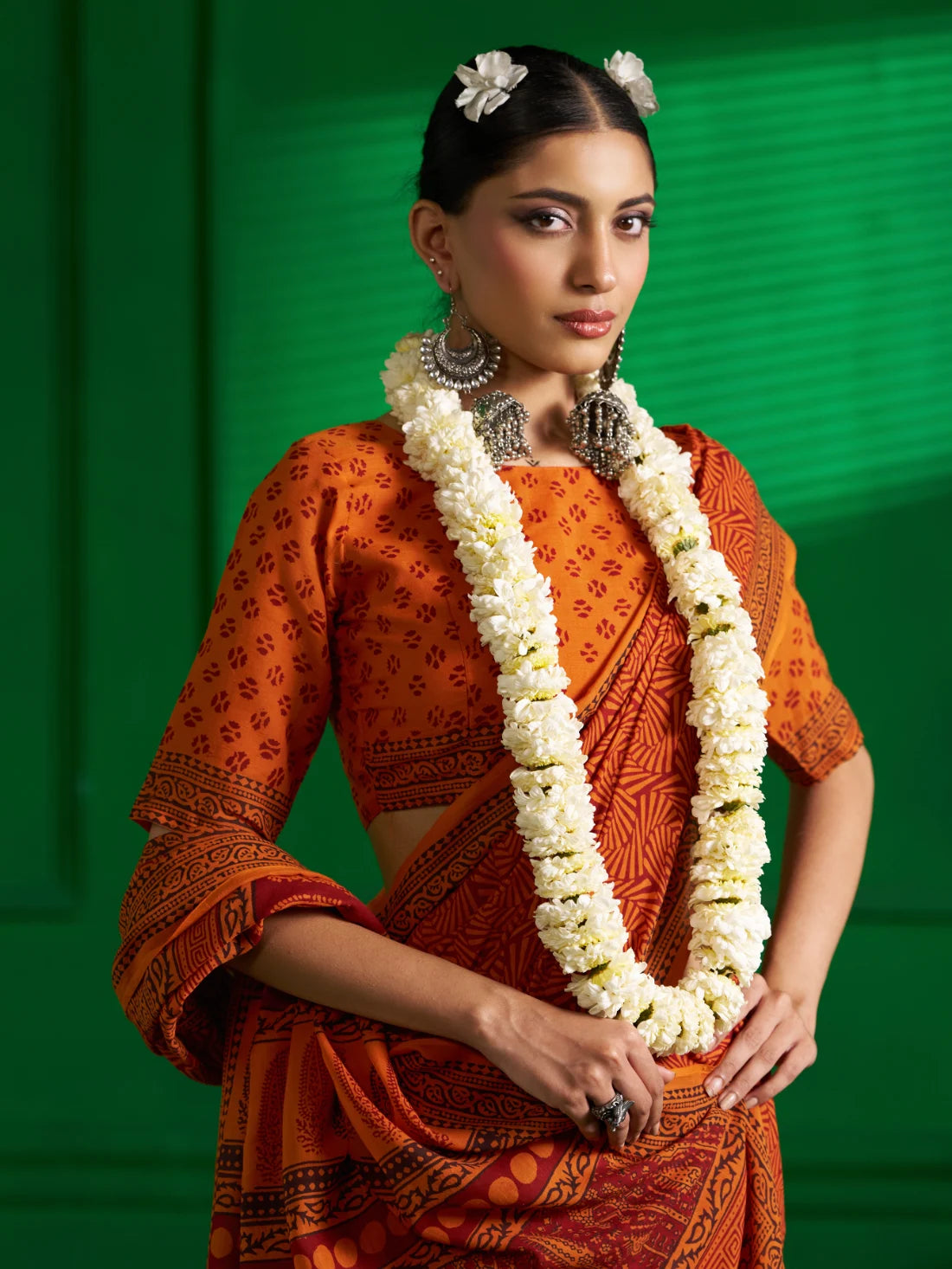 RUST IRON BAGH PRINT SAREE