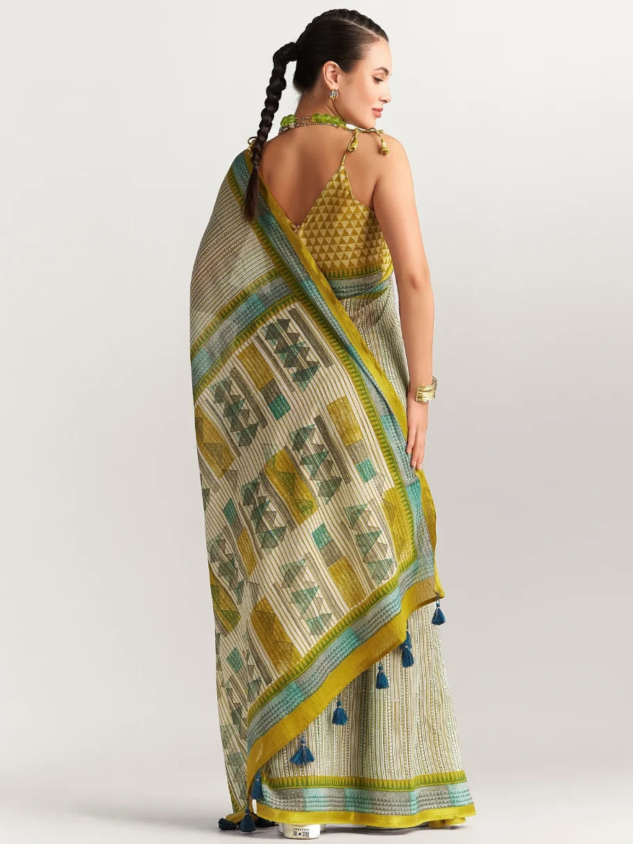 VISCOSE MUL LIVA BLOCK PRINTED SAREE WITH BLOUSE