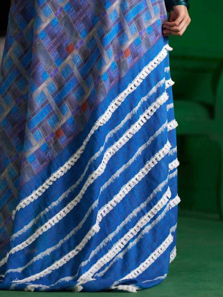BROWN CHECKS DENIM SAREE
