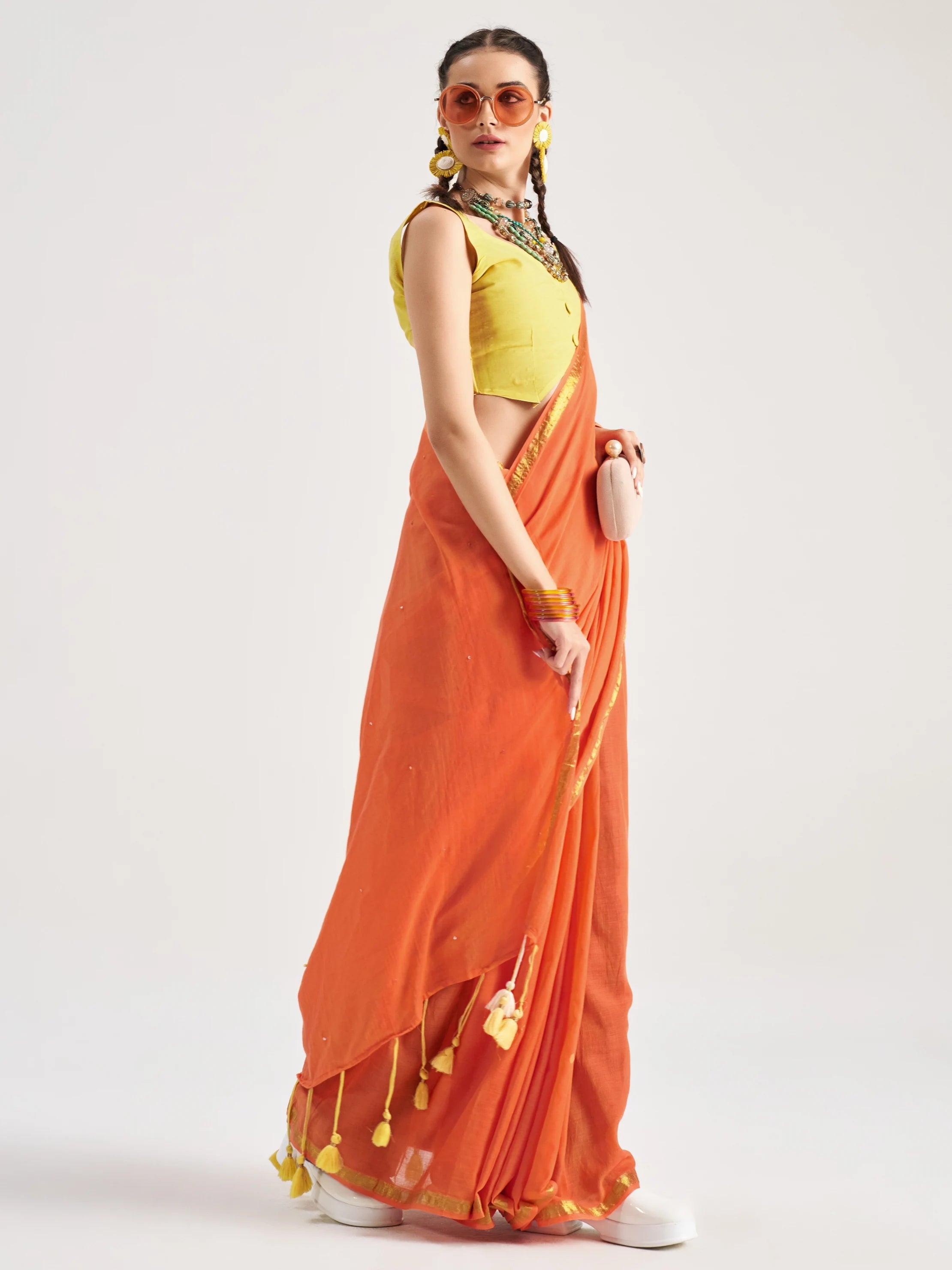 VISCOSE MUL LEO VEDIC ZODIAC HAND EMBROIDERED SAREE WITH BLOUSE