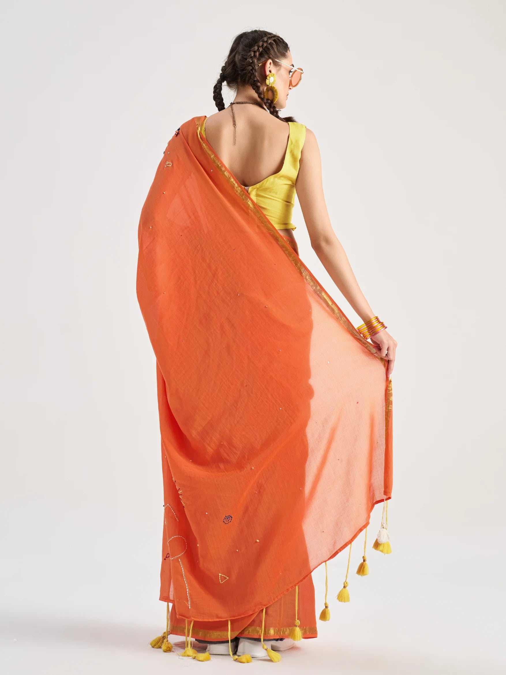 VISCOSE MUL LEO VEDIC ZODIAC HAND EMBROIDERED SAREE WITH BLOUSE